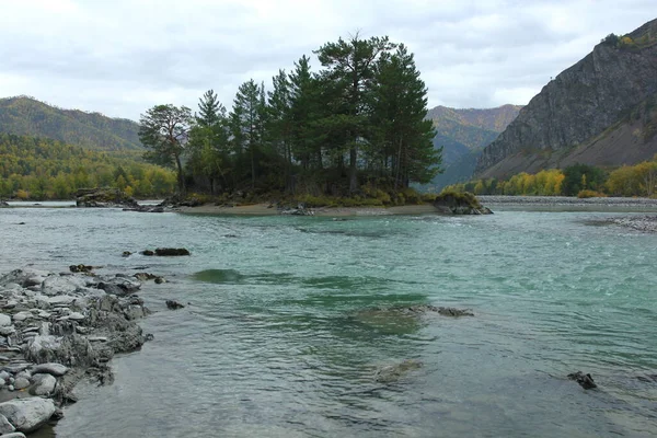 Höstlandskap Chemal Altai Bergen Och Katun Älv — Stockfoto