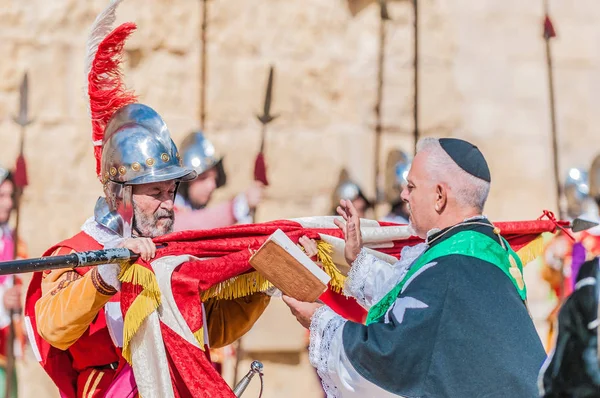 Birgu Nov Guardia Újbóli Beiktatását Ábrázolja Ellenőrzés Erőd Helyőrség Grand — Stock Fotó