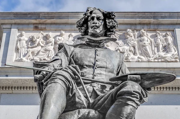 Fachada Museo Del Prado Estatua Cervantes Madrid España — Foto de Stock