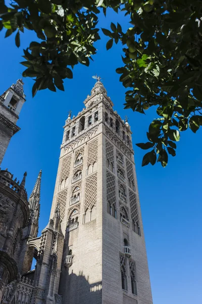 Giralda Giralda Antigo Minarete Convertido Torre Sineira Para Catedral Sevilha — Fotografia de Stock