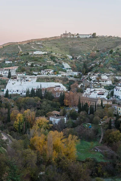 Sacromonte Widok Wschód Drogi Avellano Mieście Granada Andaluzja Południowa Hiszpania — Zdjęcie stockowe