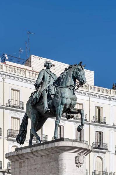 Statua Carlos III w Madrycie, Hiszpania. — Zdjęcie stockowe