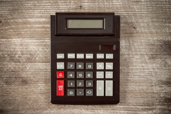 Vue Dessus Ancienne Calculatrice Sur Table Bois — Photo