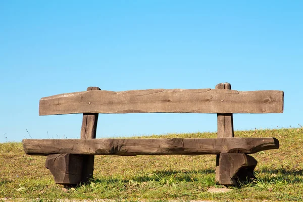 Wooden Bench Look Blue Sky — Stock Photo, Image