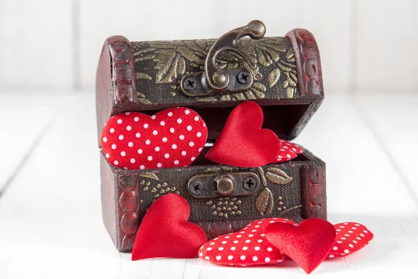 Open Wooden Box Cute Little Hearts — Stock Photo, Image
