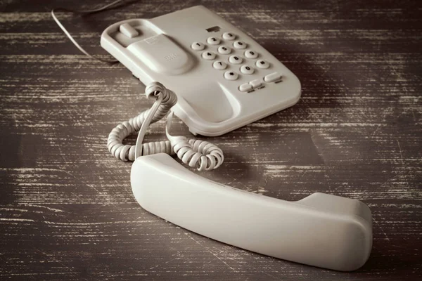 Vintage Touch Tone Telefoon Houten Achtergrond — Stockfoto