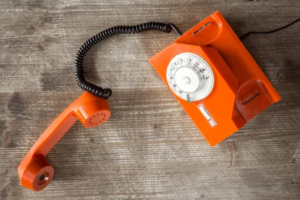 Telefone Retro Laranja Velho Com Discagem Rotativa Vista Superior — Fotografia de Stock