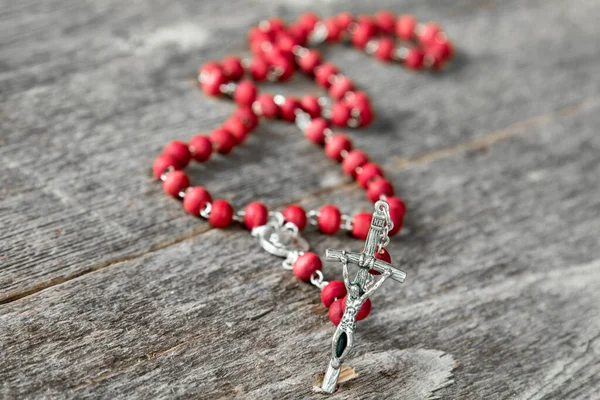 Close View Rosary Wooden Texture Background — Stock Photo, Image