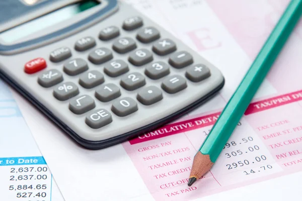 Calculator Pencil Statement Payroll Details — Stock Photo, Image