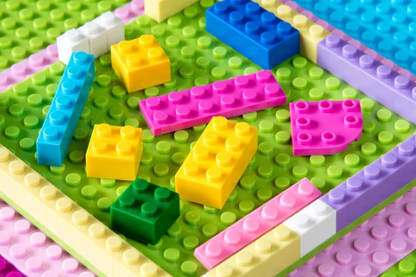 Baseplate Colorful Plastic Building Blocks Toys Background — Stock Photo, Image