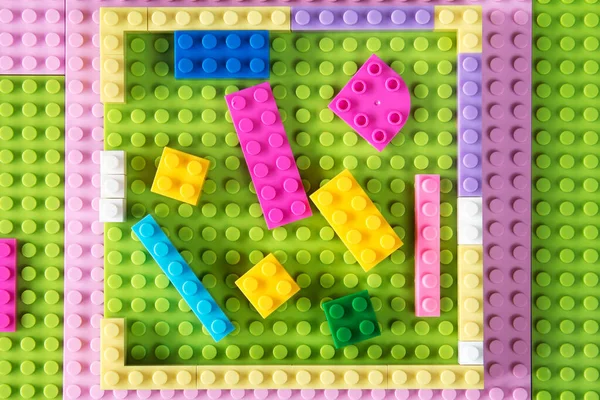 Toys Background Colorful Plastic Building Blocks Top View — Stock Photo, Image