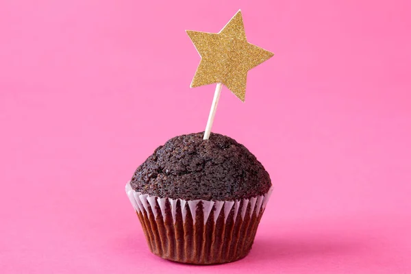Mini Schokoladen Cupcake Mit Stern Stiel — Stockfoto