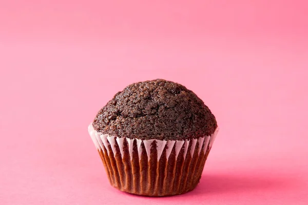 Chocolate Muffin Pink Background Copy Space — Stock Photo, Image