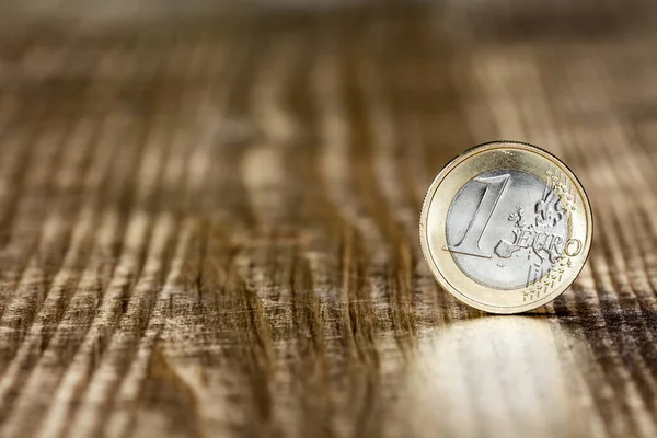 One Euro Coin Wooden Table Surface — Stock Photo, Image