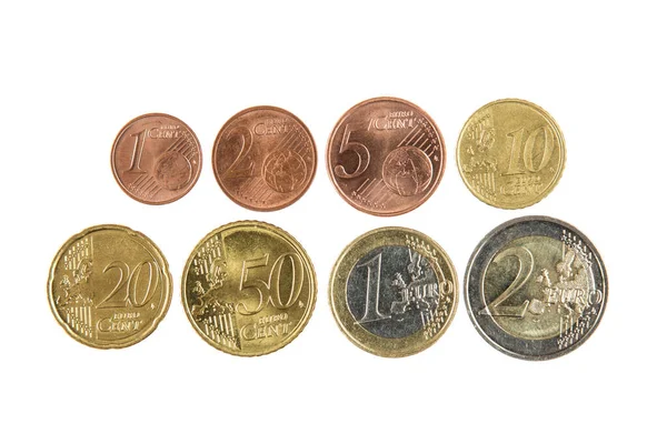 Pełny Zestaw Monet Euro Białym Tle — Zdjęcie stockowe