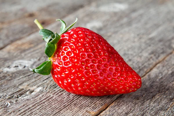 One Fresh Big Red Strawberry Wooden Table — Stock Photo, Image