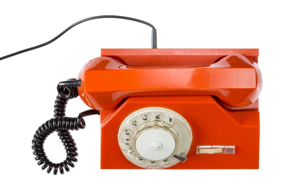 Beyaz Arka Planda Izole Edilmiş Turuncu Retro Telefon Üst Görünüm — Stok fotoğraf