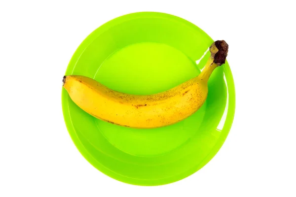 Piatto Con Frutta Banana Isolato Fondo Bianco — Foto Stock