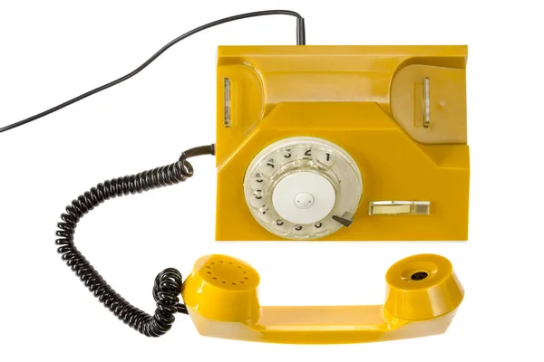 Telefone Giratório Amarelo Isolado Fundo Branco Vista Superior — Fotografia de Stock