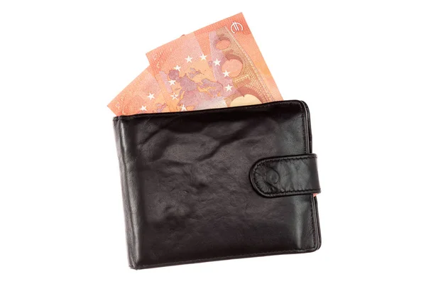 Dinero Cartera Cuero Negro Aislado Sobre Fondo Blanco —  Fotos de Stock