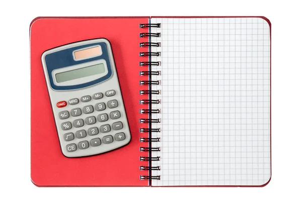 Digitale Rekenmachine Spiraal Notebook Geïsoleerd Witte Achtergrond — Stockfoto