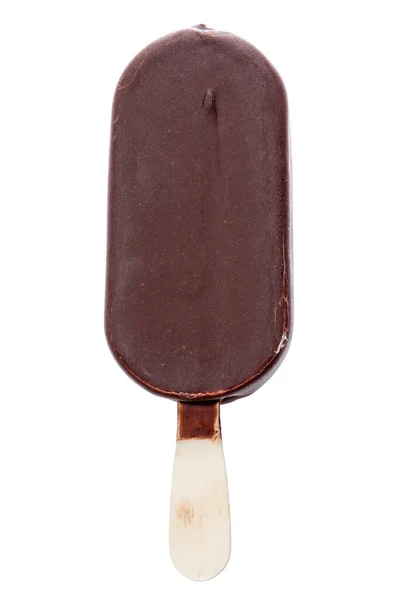 Sorvete Coberto Com Chocolate Isolado Sobre Fundo Branco — Fotografia de Stock