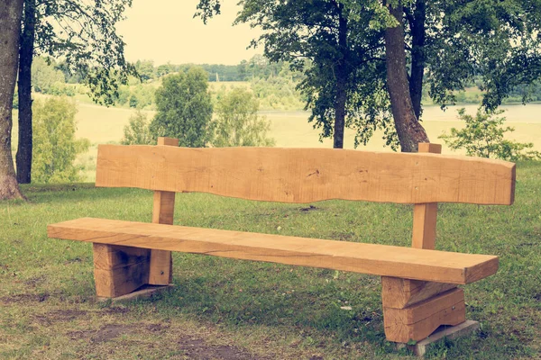 Empty Wooden Bench Public Park — Stock Photo, Image