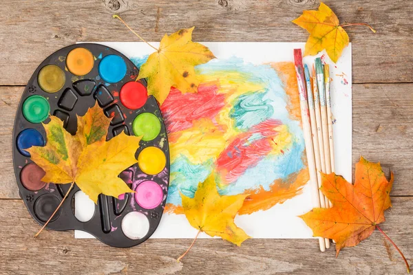 Herbstfarben Abstrakt Mit Aquarellfarben Und Blättern — Stockfoto