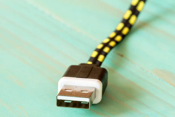 Usb Cable Blue Wooden Background — Stock Photo, Image