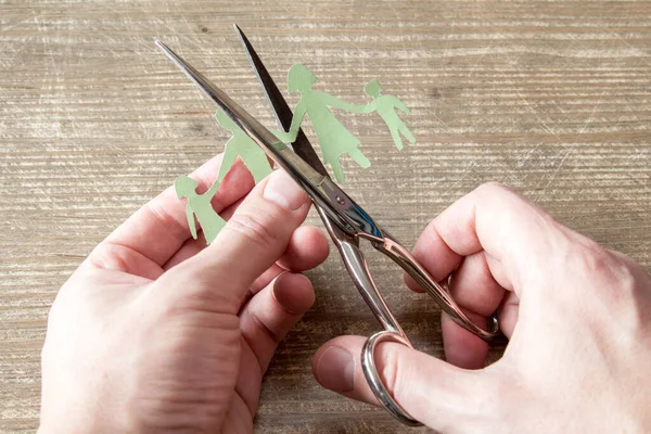 Scissors Cutting Paper Cut Family Broken Family Divorce Concept — Stock Photo, Image