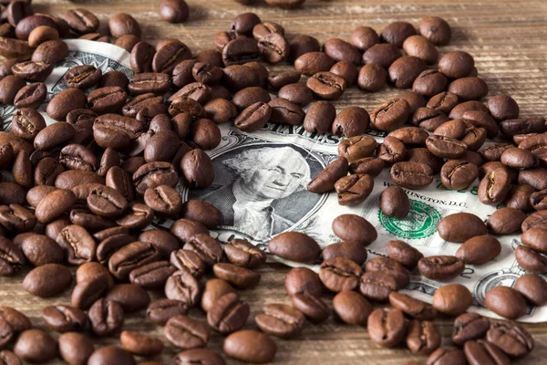 Coffee Beans Dollar Banknote High Low Price Coffee Stock Market — Stock Photo, Image