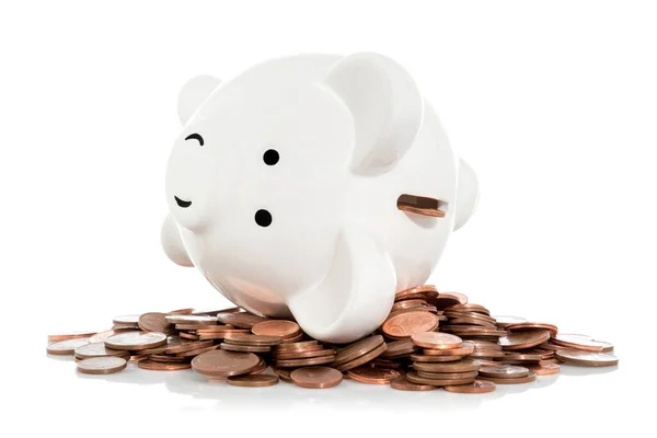 Euro Cents Falling Piggy Bank Isolated White Background — Stock Photo, Image