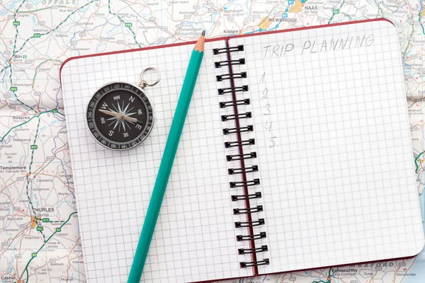 Traveler Notebook Compass Pencil Map — Stock Photo, Image