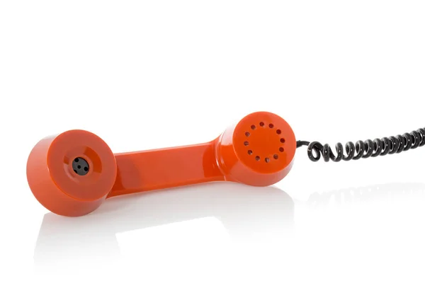 老式经典电话的橙色接收机 白色背景隔离 — 图库照片