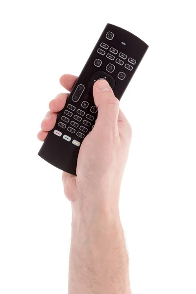Hand Holding Remote Control Isolated White Background — Stock Photo, Image