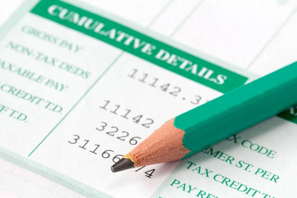 Close Payslip Showing Income Details Deductions — Stock Photo, Image