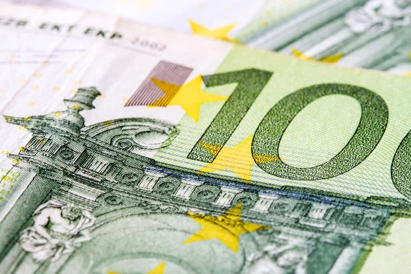 Närbild Etthundra Eurosedlar Selektivt Fokus Grunt Dof — Stockfoto