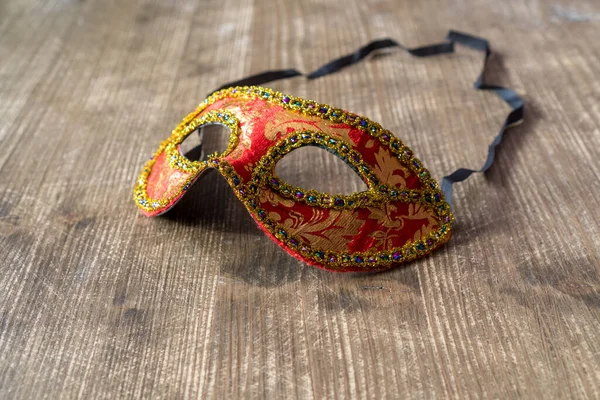 Carnival Venetian Mask Wooden Table — Stock Photo, Image