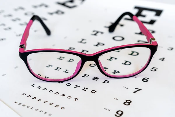 Glasses Eye Exam Chart Test Eyesight Accuracy — Stock Photo, Image