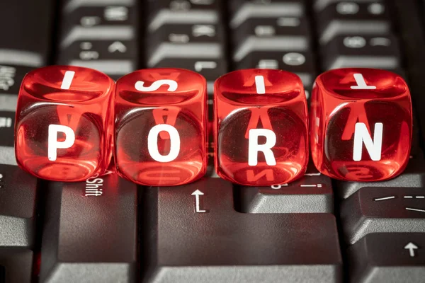 Word Porn Számítógép Billentyűzetén Elhelyezett Piros Játékkockákról — Stock Fotó