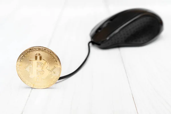 Bitcoin Conectado Com Mouse Computador Criptomoeda Conceito Mineração — Fotografia de Stock