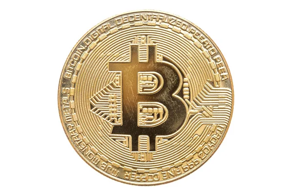 Moeda Bitcoin Ouro Isolado Fundo Branco — Fotografia de Stock