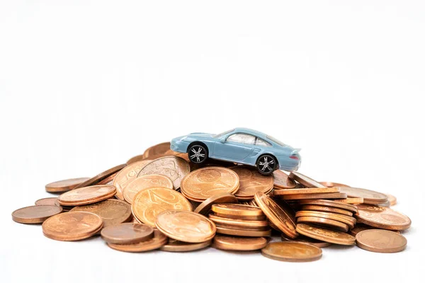 Modelo Carro Coins Saving Dinheiro Para Carro Copy Espaço — Fotografia de Stock