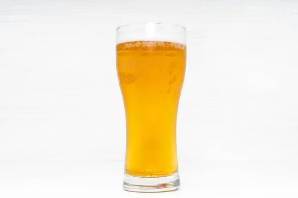 Glass Light Beer White Wooden Background — Stock Photo, Image