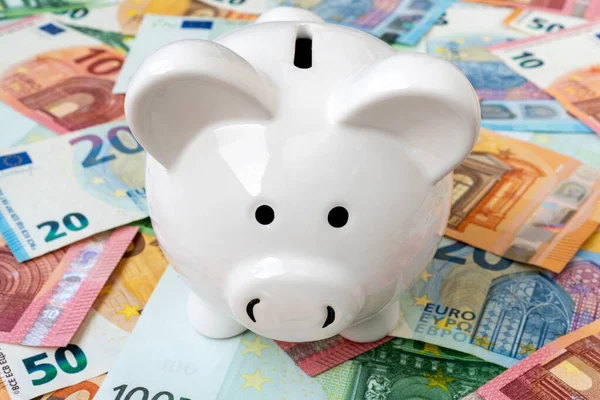 Sparschwein Mit Euro Bargeld Großaufnahme Anlage Oder Sparkonzept — Stockfoto