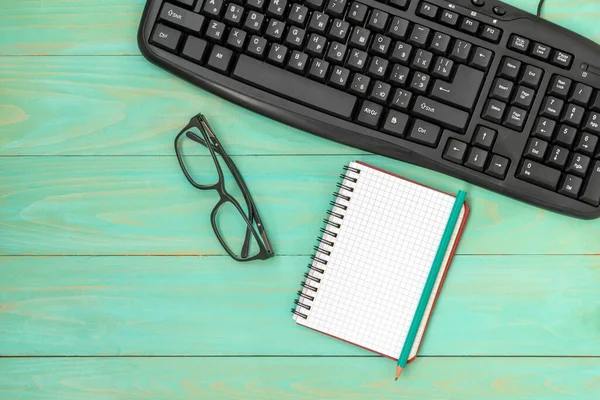 Top View Wooden Working Desk Businessman Office Worker Student Desktop — Stock Photo, Image