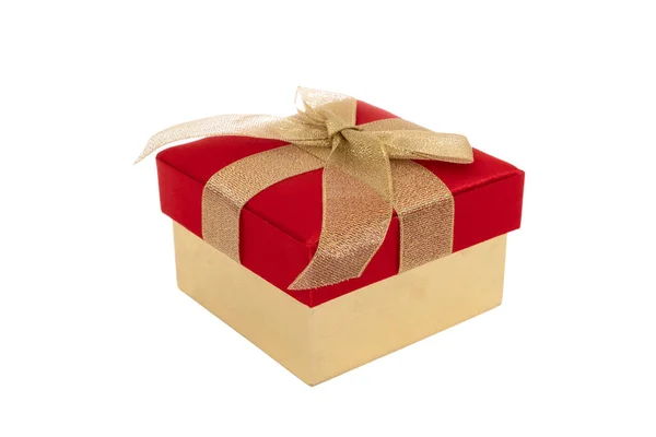 Gift Box Gold Ribbon Isolated White — Stock Photo, Image