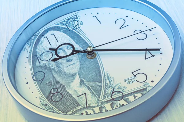 Clock Face One Dollar Banknote Time Money Concept — Stock Photo, Image