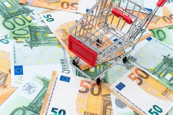 Shopping Cart Euro Banknotes Purchase Concept Stock Picture