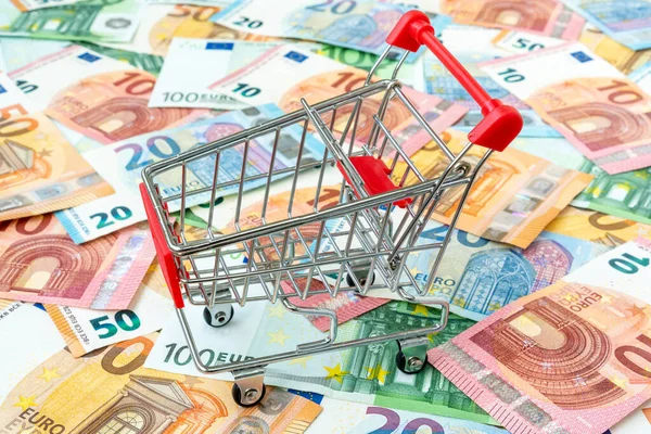 Shopping Cart Euro Banknotes Purchase Retail Concept Stock Photo